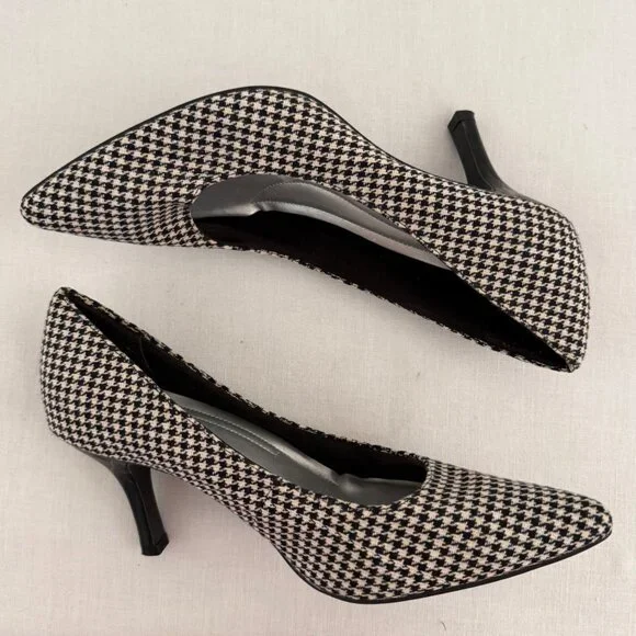 Comfort Plus Heels Size 8W Black White Houndstooth Pointed Toe Pumps - Picture 7 of 10